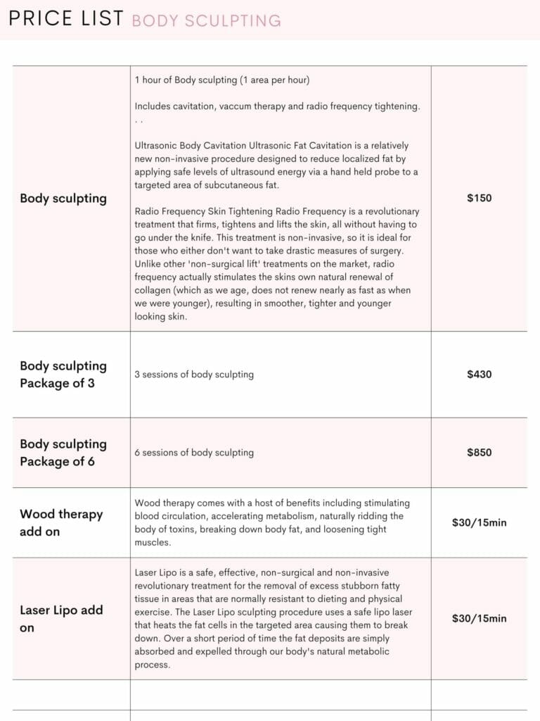 Body Sculpting Prices